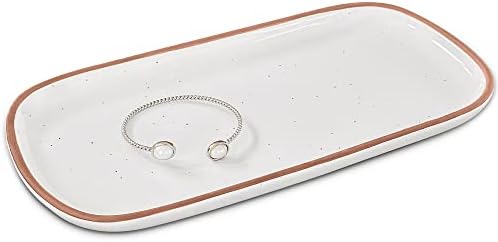 Mora Ceramic Decorative Tray - Rectangle 10in Dish for Jewelry, Soap Dispenser, Perfume, Makeup, Accessories, Candle, in the Bathroom Vanity, Bedside, or Kitchen Counter. Cute Organizers - White by MORA