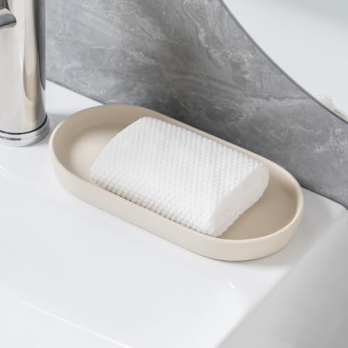 2 Pack Matte Beige Round Soap Dispenser Tray - 8'' Ceramic Vanity Tray & Organizer Plate Set, Bathroom & Kitchen Countertop Decor for Soap Dispenser, Jewelry, Cosmetics, Sink - Image 5