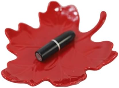 Ceramic Jewelry Dish for Women Girls, Jewelry Ring Tray Trinket Dish, Leaf Shape Ceramic Plate, Keys Bowls Tray Holder for Mother's Day/Christmas/Thanksgiving/Birthday Gift-Red A - Image 3