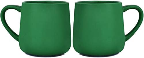 Bosmarlin Glossy Ceramic Coffee Mug, Tea Cup for Office and Home, 18 oz, Suitable for Dishwasher and Microwave(Dark Green, 2) by Bosmarlin