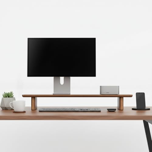 Walnut Single Monitor Stand Riser - 31.5" Wooden Monitor Stand for iMac, Laptop & Monitor, Minimalist Desk Shelf Organizer, Natural Wood Grain - Image 4