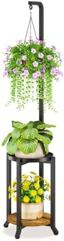 LASZOLA Hanging Plant Stand Holder Indoor Outdoor Tall, 2 Tier Black by LASZOLA