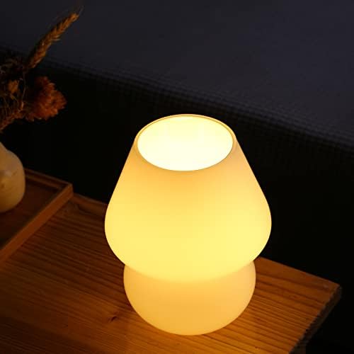 BSOD Mushroom lamp,Glass Mushroom Bedside Table Lamp Translucent Murano Vintage Style Striped Small Nightstand Desklamp Swirl Light for Home Decor, Dining, Living, Bedroom, Gift (Matte White) - Image 6