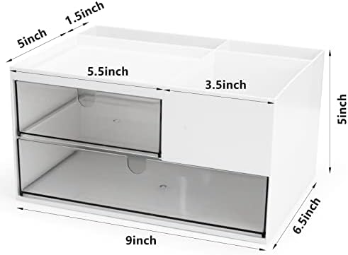 Desk Drawer Organizer, Desk Storage Box with 2 Drawers and 4 Compartments, Multifunctional Desk Accessories & Countertop Organizers for Office School Home (White） - Image 3