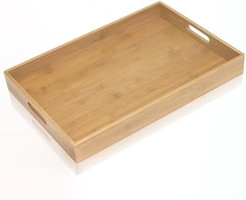 Krismax Serving Tray with Handles, Bamboo Breakfast Tray Wooden Trays Decorative Serving Platter for Eating, Working, Storing, Used in Bedroom, Kitchen, Living Room, Bathroom, Hospital and Outdoors by Home