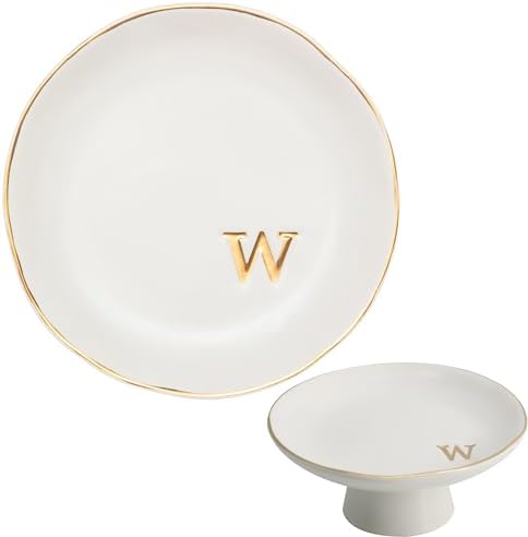 COLLECTIVE HOME - Ceramic Jewelry Tray, Decorative Monogram Jewelry Dish, Luxurious Trinket Tray with High Base, Birthday Mother's Day for Women (w) by COLLECTIVEHOME