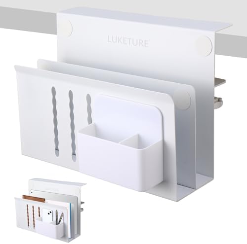 LUKETURE Desk Side Storage, 2 Tier Under Desk Laptop Mount with Pen Slot by LUKETURE