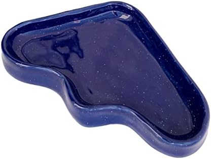 Ceramic Decorative Catch All Dish and Tray, Blue, 7.6 x 6 inches, for Rings, Jewelry, Keys, Toiletries, Makeup, Gifts, Snack Dish and More by 5mmPaper