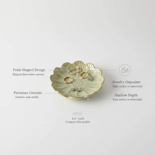 Petal Shaped Ceramic Jewelry Tray, Small Decorative Dish for Rings Earrings, Vanity Organizer for Nightstand Desk Bathroom (1 Piece) - Image 5