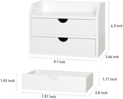 ZGZD Wooden Organizer Mini Desk Drawer Tabletop Office Supplies Desk Accessories for Office or Home White (2 Drawers) - Image 2