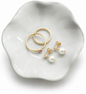 Ceramic Jewelry Tray, Lotus Leaf Ring Dish, Trinket tray Necklace Earrings small jewelry dish, Decorative Bowl for Dresser and Nightstand, Key Tray for Entryway, Gifts for Women White by Unknown