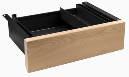 Desky Minimal Under Desk Drawer – Slim Pull-Out Metal Storage Organizer for Sit-Stand Desks, Smooth Glide, Space-Saving Design, Easy Mount, White Ash Hardwood & Black Frame by Desky