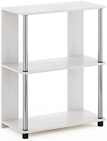 Furinno Jaya Simple Design 3-Tier Bookcase / Bookshelf / Display Rack with Stainless Steel Tubes, White Oak - Image 5