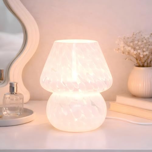 ULAROOM USB Plug-in Mushroom Lamp Small Bedside Table Lamp with 3 Temperature LED Bulb, Free Dimming Nights Light for Bedroom/Living Room/Entryway/Corner Decor or New Home Gift(Rainbow White) by Ularoom