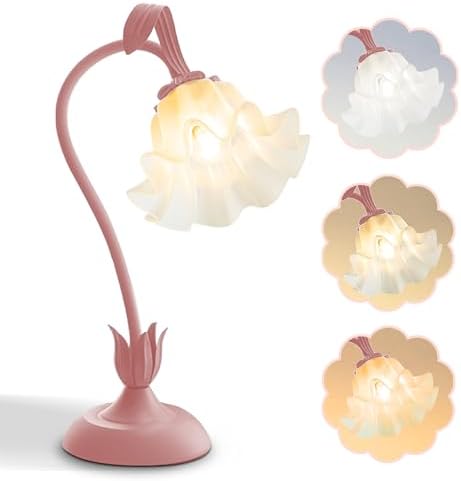 Flower Table Lamp, LED Reading Light Bedside Vintage Night Light (Pink) by AQDZCNF