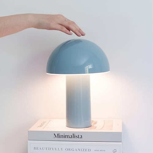 Brightech Celia Small Lamp – 10" Touch-Controlled Mushroom Table Lamp, Cordless & Dimmable LED, Portable & Rechargeable Bedside Night Light, Sustainable Recycled Modern Lamp for Home Décor, Light Blue by Brightech
