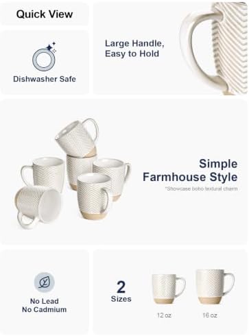 LE TAUCI Coffee Mugs Set of 6, Ceramic Mug Set 16 oz, Embossment Cups for Latte, Hot Tea, Cappuccino, Mocha, Cocoa,Suit For Housewarming Wedding- 3.8 inch, Arctic White - Image 5