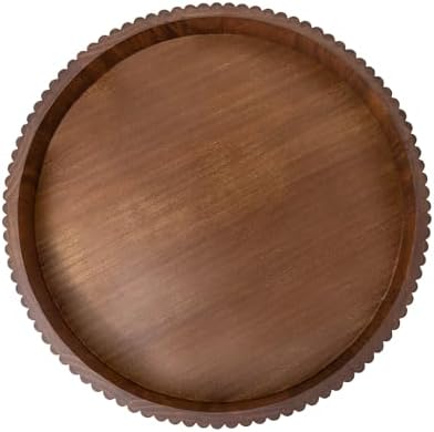 Ribbed Wood Decorative Tray, 16.5-Inch Round with Walnut Finish for Table Centerpieces - Image 5