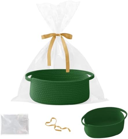 Woven Rope Basket - Baby Gift Basket with Bag & Ribbon, Green by HZFTJOY