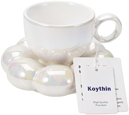 Koythin 6.5oz Sunflower Saucer Mini Ceramic Mug, Pearl White Tea Latte Cup by Koythin