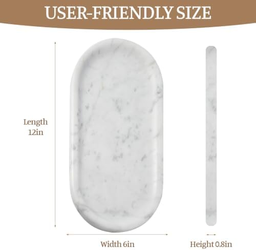 Koville Bianco Carrara Marble Tray, 12"x6" Decorative Tray for Countertop, Catchall for Perfume, Candles, Jewelry Dish - Image 2