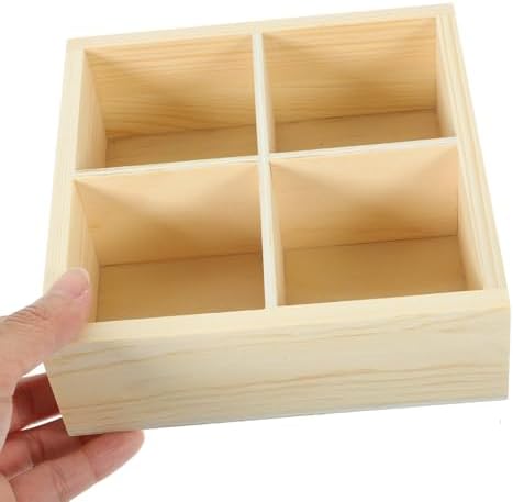 Abaodam Wooden Tray with 4 Compartments, Multi-grid Storage Box, 4 Grid Sorting Tray, Wood Organizer for Arts and Crafts Supplies Stationery, Small Items (5.51 x 5.51 x 1.96 Inch) - Image 4