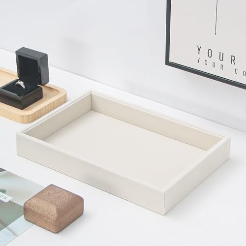 Bedside Organizer Tray, Desktop Storage Tray for Jewelry, Sunglass, Phone, Watch, Perfume,Lipstick, Nightstand Desk-top Catchall Tray, Multi-use Holder Tray for Desk Drawer (Beige 1Grid) - Image 4