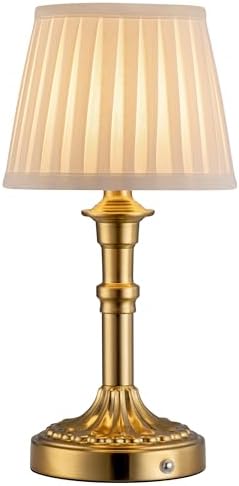 KDG Gold Cordless Portables Table Lamp, Beige Fabric Shade Small Desk Lamp by KDG