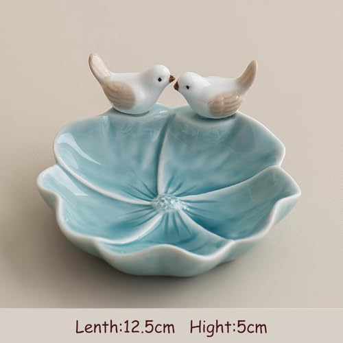 Lotus Leaf Bird Ceramic Jewelry Dish, Ring Tray for Women (Blue) - Image 2
