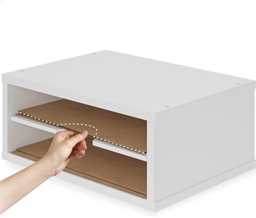 Ballucci File Organizer, 2-Tier Document Paper Sorter, Stackable Wood Desk Organizer Mail Holder, Monitor Stand with Storage Shelves, White - Image 6