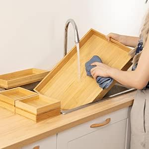 Wood Serving Tray with Handle, Set of 7 Nesting Rectangular Trays for Party - Image 6