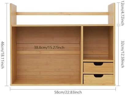 Bamboo Desk Organizer and Shelf Unit, 2-Tier Desktop Bookshelf with 2 Drawers, Sturdy Natural Tabletop Storage for Office Home Students, Space Saver, 22.83 * 18.11in, Holds 110lbs - Image 3