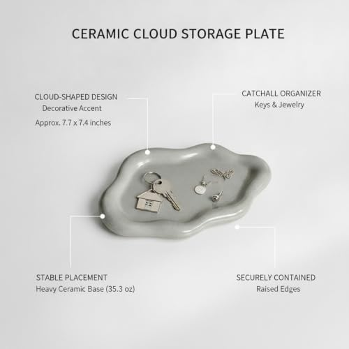Home Organizers & Minimalists: Ceramic Cloud Catchall Tray for Keys, Jewelry, and Coins – Decorative Entryway or Dresser Dish, Approx. 7.1-7.4 Inches (1 Piece) - Image 4