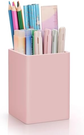 Pen Holder for Desk,Nordic Elegance Square Silicone Pencil Holder Soft Minimalist Desk Pen Cup Stand Waterproof Multifunctional Office Supplies for Home,Kids and School(Pink) by minimaliving