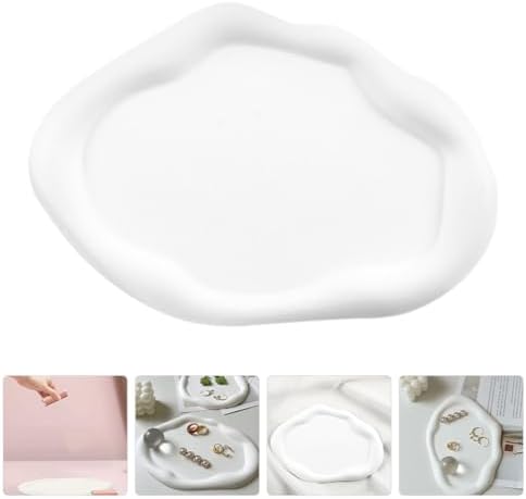 LIFKOME Small Jewelry for Tray Ceramic Fruit Organizer Trinket Key Cake Table Vanity Holder Decor Decorative Ring Snack Watch Serving Plate Photography Platter Dessert Photo Cloud Keys - Image 4