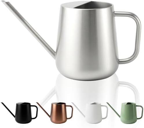Watering Can for Indoor & Outdoor Plants, 35 oz/1000ml Watering Can with Metal Handle, Stainless Steel Garden Long Spout Watering Pot for Indoor House Plants Bonsai Flower Decorative by Chemlliy