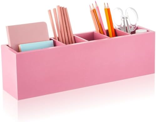 Jetec Wooden Pencil Pen Holder for Desk, Pink, 6 Compartments by Jetec