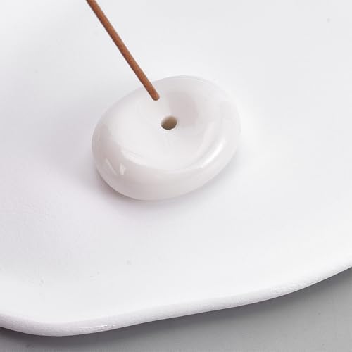 1Pc Ceramic Incense Burner White Oval Incense Holder Incenses Sticks Holder Sturdy Incenses Burner Ash Catcher with 1Pcs Resin Plate for Home Office Livingroom Work Relaxation Meditation - Image 3