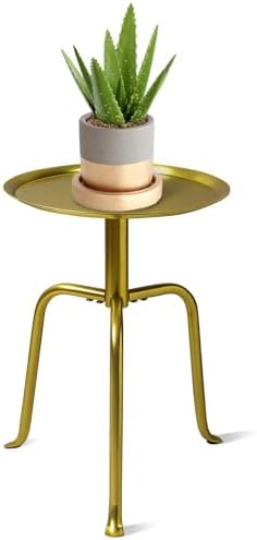 Plant Stand Indoor Outdoor, 11'' Round Gold Corner Single Plant Table, 3-Leg Small Metal Plant Holders Flower Pot Stand, Modern Corner Round Small Side End Table with Raised Design by Elevateyourspacenaturally