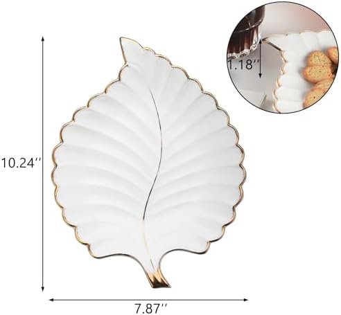 VanEnjoy Candy Dishes Decorative, Key Bowl for Entryway Table, White Ceramic Bowl Decorative, Decorative Bowl for Keys, Leaf Jewelry Plate Tray - Image 2