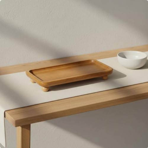 Wooden Storage Tray Acacia Organizer Platter Catchall Footed Dish Crafted from Acacia Wood Suitable for Entryway Living Room Kitchen Decor, S Rectangle - Image 4
