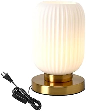 Modern Glass Table Lamp with Ribbed Shade, White, 10.6 x 5.9 inches, E26, for Bedside Bedroom Living Room Office by Auwieou