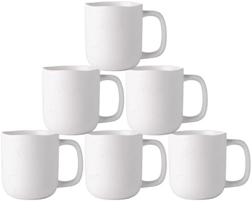 AmorArc 14oz Coffee Mugs Set of 6, Speckled Ceramic Coffee Mugs with Large Handle & Wavy Rim for Latte/Hot Cocoa/Tea, Coffee Cups for Men Women. Oven, Dishwasher&Microwave Safe, Speckled White - Image 7