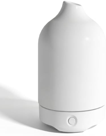Essential Oil Diffuser, Ceramic Oil Diffuser, 120ML Scent Diffuser for Home, Ultrasonic Aromatherapy Diffuser, Cool Mist Humidifier with 7 Led Light, Auto Shut-Off, White by Salubrito