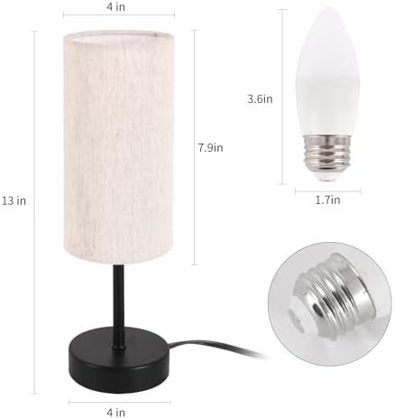 RISLG 2 Pack Small Table Lamps for Bedroom, Bedside Lamps for Nightstand with Wire Switch, Minimalist Modern Desk Lamps with Linen Fabric Shade for Kids Room Living Room Office Dorm, Bulb Included - Image 3