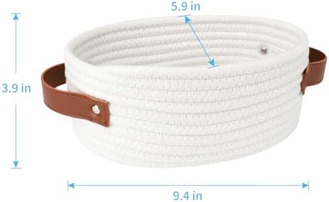 ABenkle Small Woven Basket, Mini Cotton Rope Storage Basket, Tiny White Easter Basket, Oval Decorative Toy Dog Cat Basket for Nursery, Empty Gift Baskets, 9.4" x 5.9" x 3.9" XS - Image 2