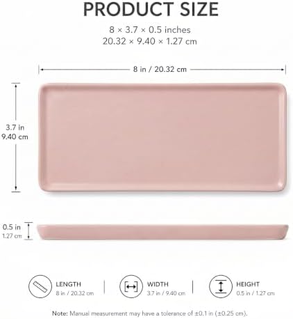 8″ x 3.7″ Ceramic Vanity Tray, Decorative Rectangular Organizer for Bathroom Countertop, Dresser Top, Kitchen & Bathtub, for Soap, Perfume, Candle, Jewelry & Cosmetics (Pink) - Image 3
