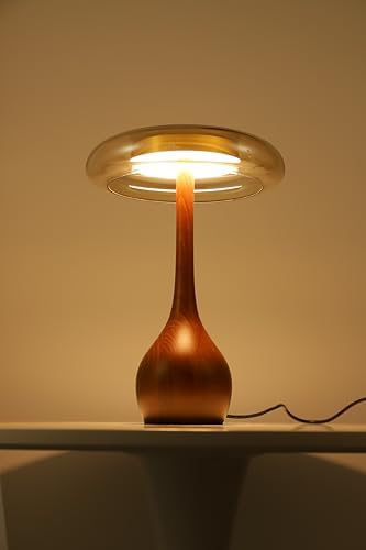 Small Table Lamp for Bedroom, Wooden Base, Teardrop Mushroom, H 12.4 In - Image 5