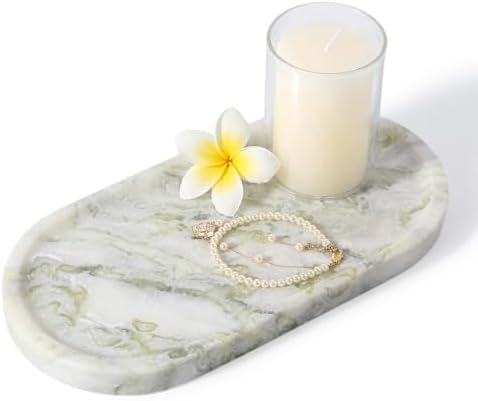 Koville Marble Vanity Tray for Bathroom Countertop, Green Marble Bathroom Tray Perfume Trays for Dresser, Stone Jewelry Dish Stone Trays for Kitchen Counter, Candle Holder for Home Decor by Koville