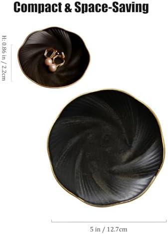 Black Ceramic Jewelry Tray with Gold Edge, 5 Inch - Image 2